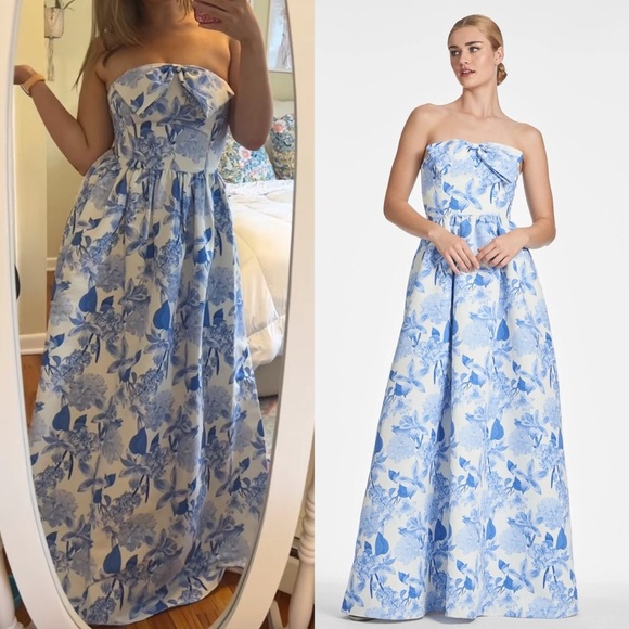 SACHIN & BABI Isabeau Floral Strapless Blue Gown 2 - Picture 1 of 9